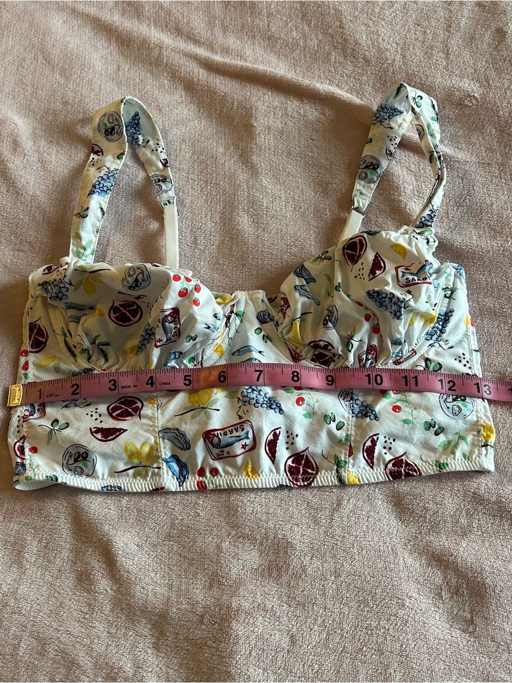 Colsie white fruit and sardine print corset bra size S festival kitschy coastal - Picture 8 of 9